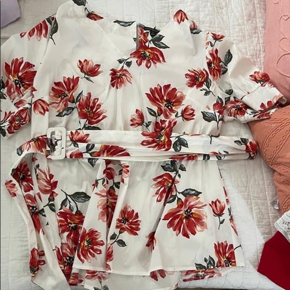 Lame Bryant floral shirt with belt